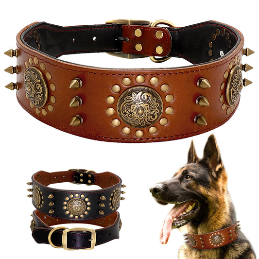 Leather Stud Dog Collar Large Dog Anti-Bite Stud Dog Collar